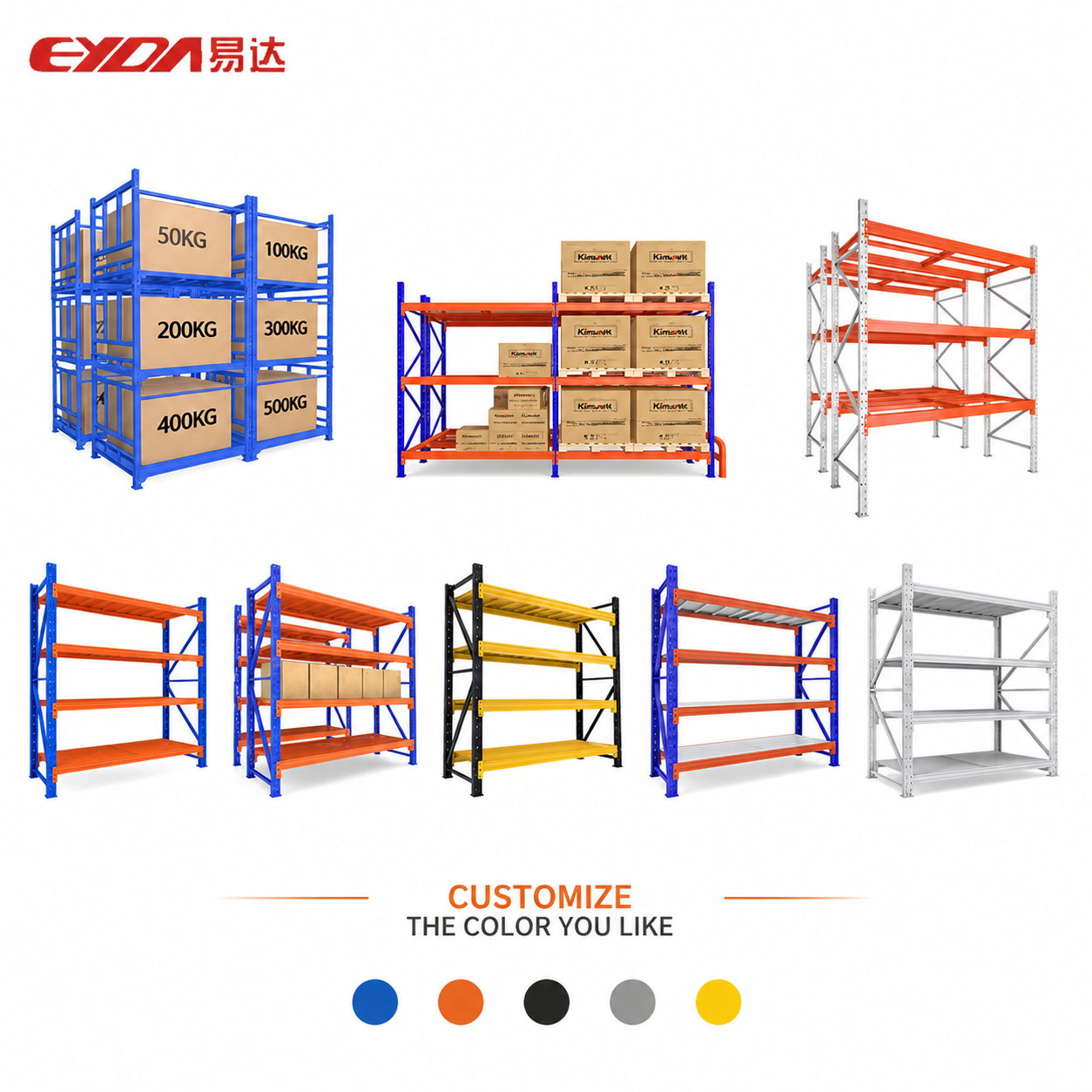 Industrial Steel Selective Pallet Rack 5 Layer Gray White Upright Heavy Load Corrosion Protection Storage Shelf