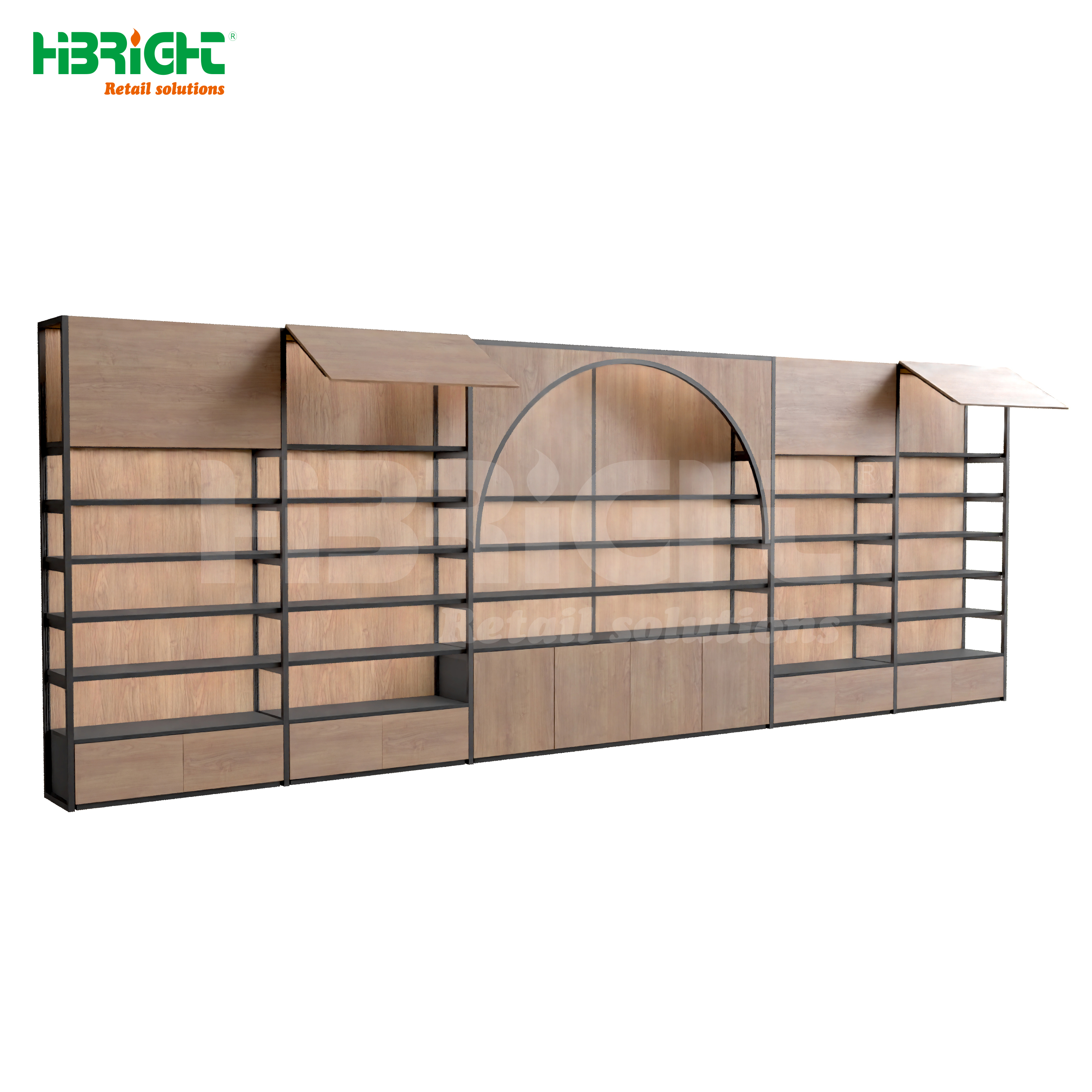 Commercial Display Shelf Wooden Steel Combination Supermarket Books Display Cabinet Racks