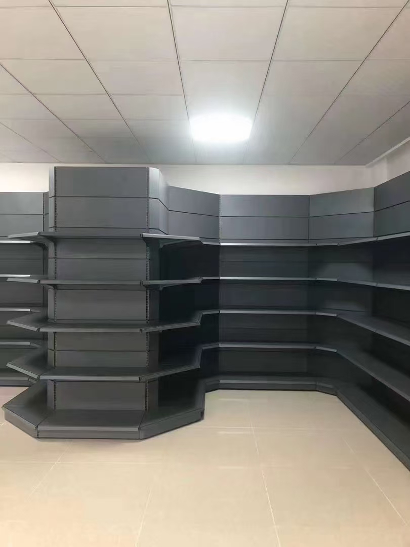 Heavy Duty Solid Back Dark Grey Metal Adjustable Supermarket Shelving Rack for Retail Convenience Stores
