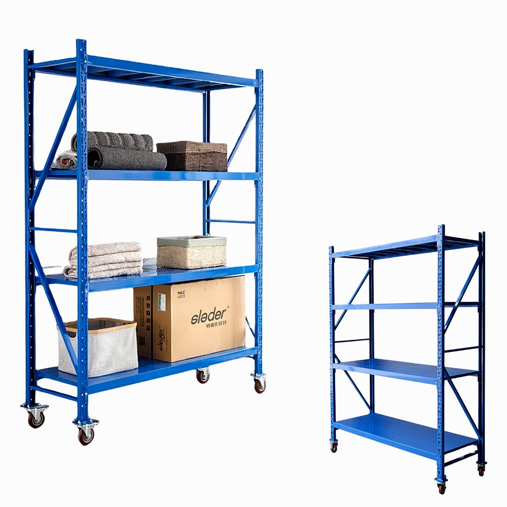 Light Duty Steel 4-Layer Powder Coated Storage Pallet Rack with Wheels 500kg Capacity for Warehouse Storage
