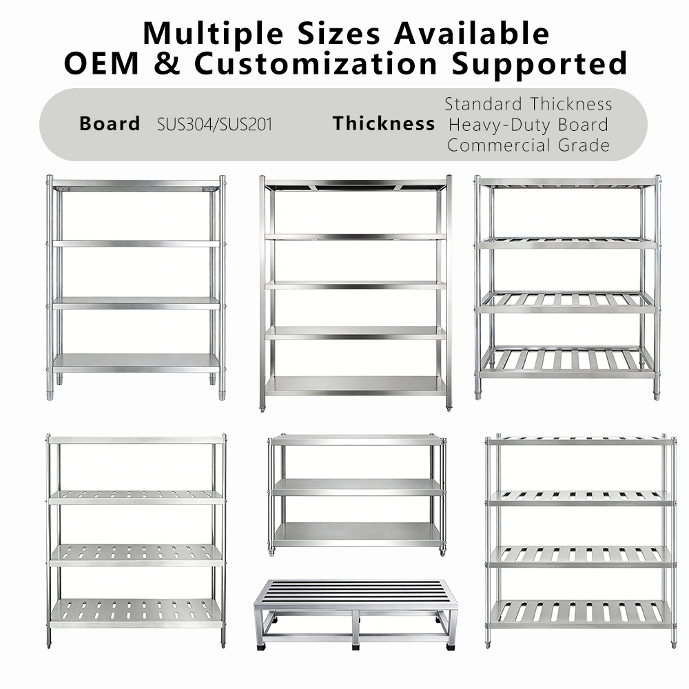 Stainless Steel Storage Shelf Heavy Duty Shelving Commercial Kitchen Rack Restaurant Hotel Shelf 4 Tier Storage Rack