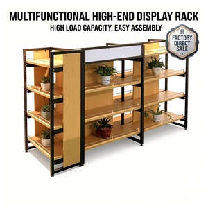 Metal Gondola Shelving With Wooden Shelves Grocery Convenience Store Display Racks Supermarket Aisle Shelves