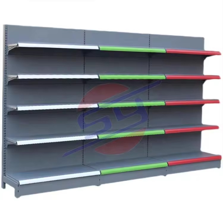Heavy Duty Solid Back Dark Grey Metal Adjustable Supermarket Shelving Rack for Retail Convenience Stores