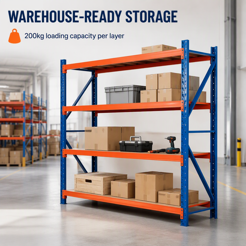 Boltless Metal Shelving 4 Tier Steel Storage Racks Medium Heavy Duty 200KG 300KG 500KG Load Corrosion Resistant Warehouse Shelf
