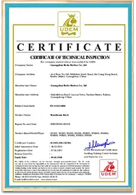 HEDA Shelves quality certificate 2