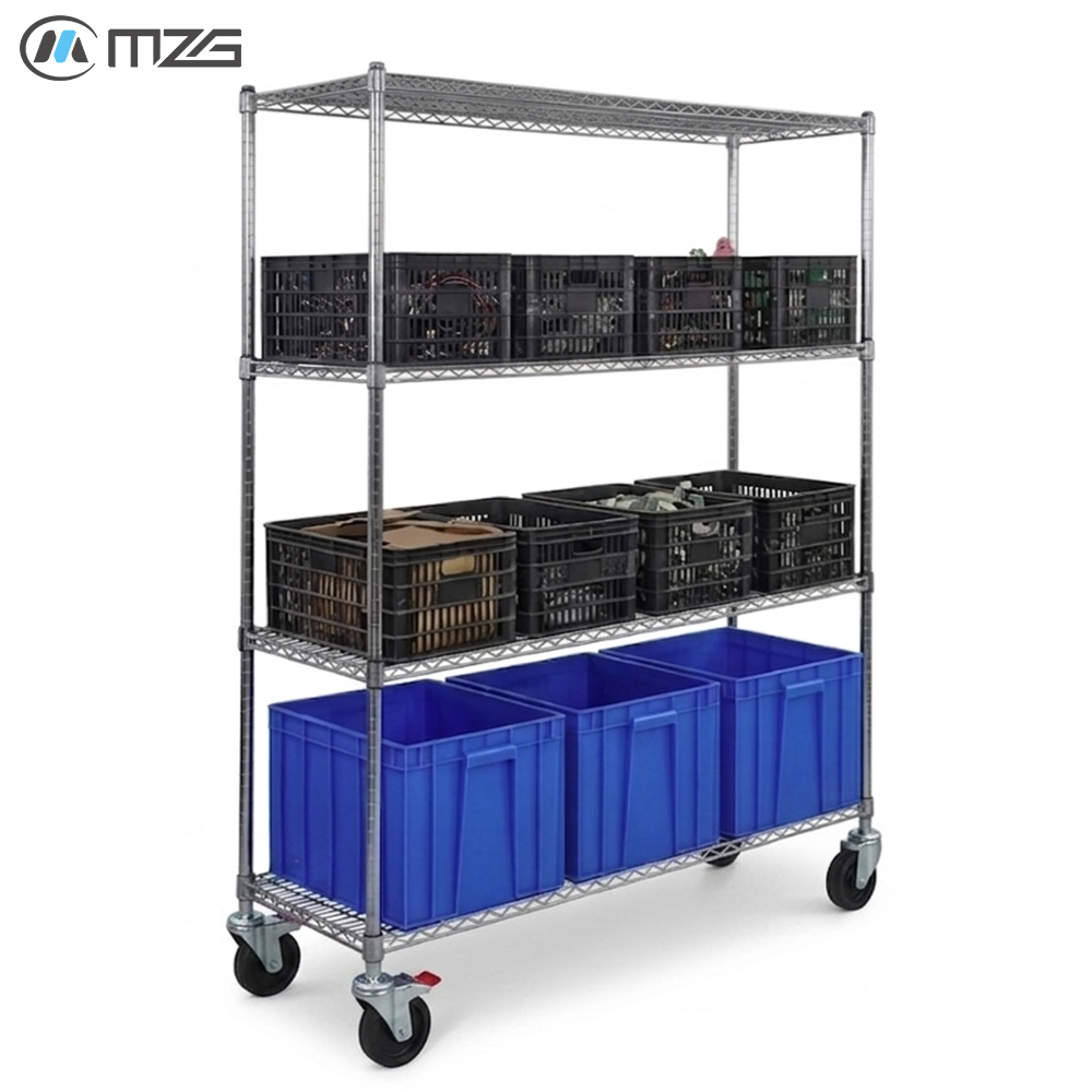 MZG ODM Factory Industrial Warehouse Parts Metal Heavy Duty Storage Organizer Rack Wire Shelving Systems with Wheel
