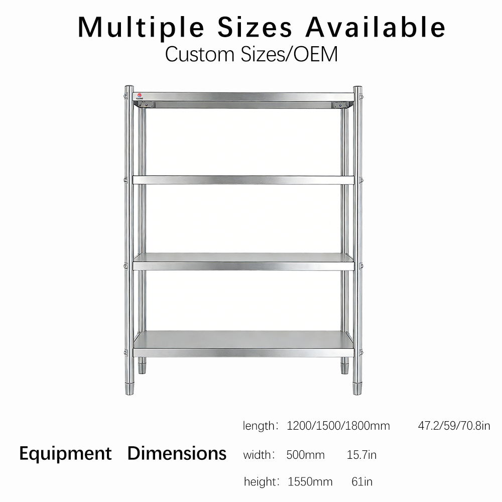 Stainless Steel Storage Shelf Heavy Duty Shelving Commercial Kitchen Rack Restaurant Hotel Shelf 4 Tier Storage Rack