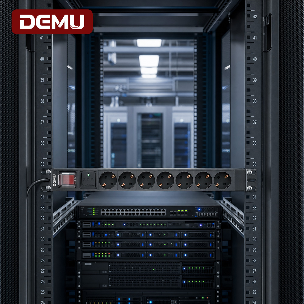 Industrial 1U Rack PDU 8 Way Schuko Outlets Double Pole SPD Surge T5 Aluminum Server Cabinet