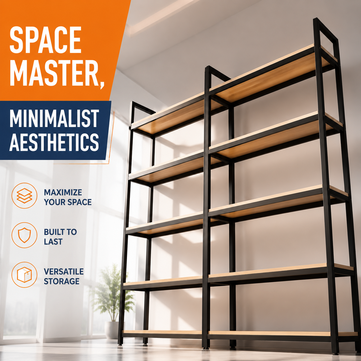 Industrial Steel Wood Storage Shelf Adjustable 5 Tier Display Rack Combined Metal Wooden Bookshelf for Shop Home Exhibition