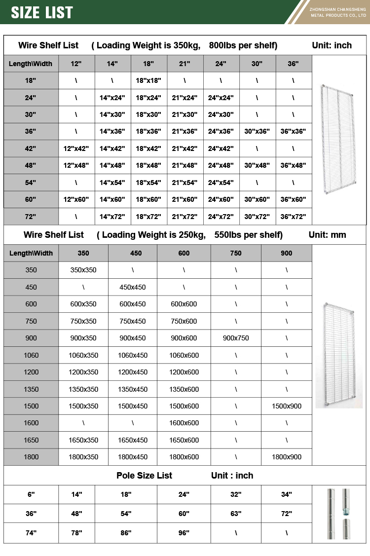 Size Dimensions - Metal Storage Rack Shelving
