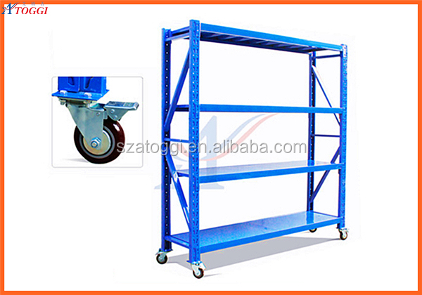Light Duty Steel 4-Layer Powder Coated Storage Pallet Rack with Wheels 500kg Capacity for Warehouse Storage