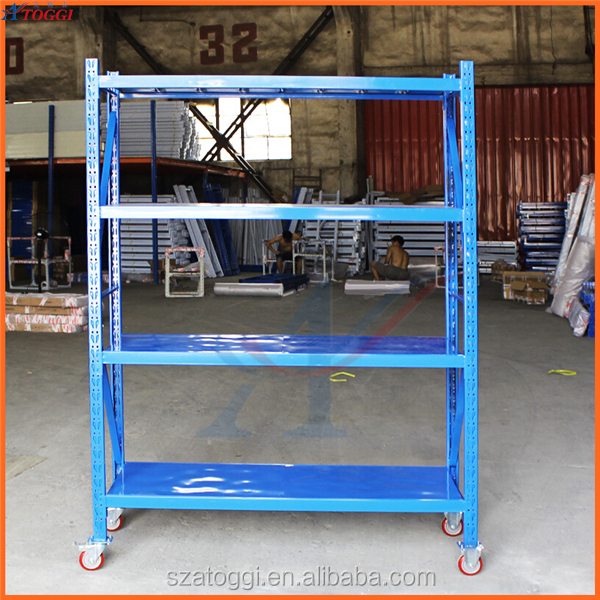 Light Duty Steel 4-Layer Powder Coated Storage Pallet Rack with Wheels 500kg Capacity for Warehouse Storage