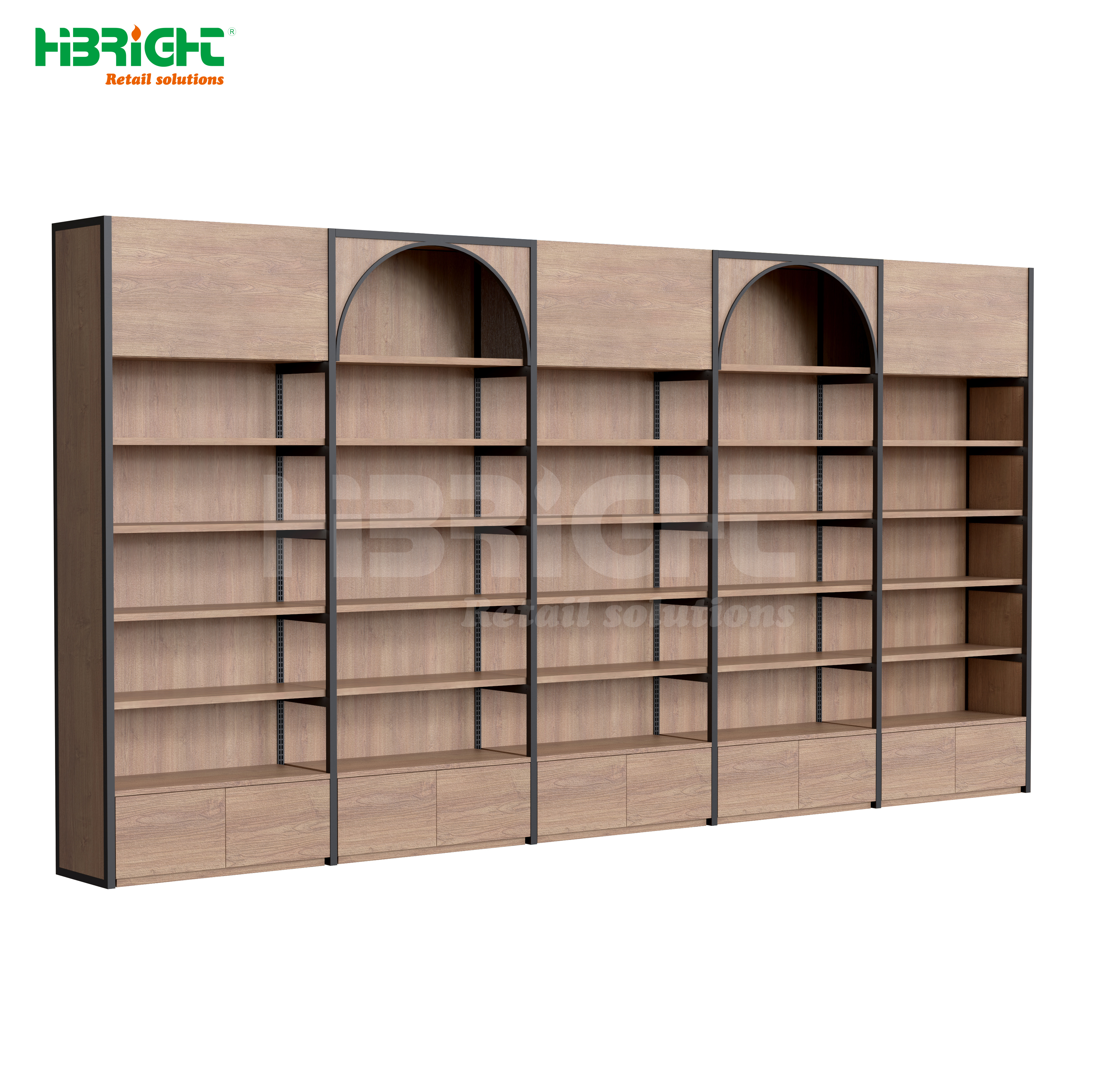 Commercial Display Shelf Wooden Steel Combination Supermarket Books Display Cabinet Racks