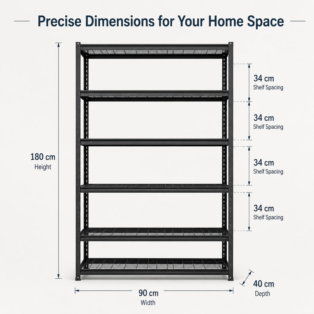 100KG Load Black Multi-layer Light Duty Steel Shelving Storage Rack Adjustable Boltless Shelf Warehouse Household