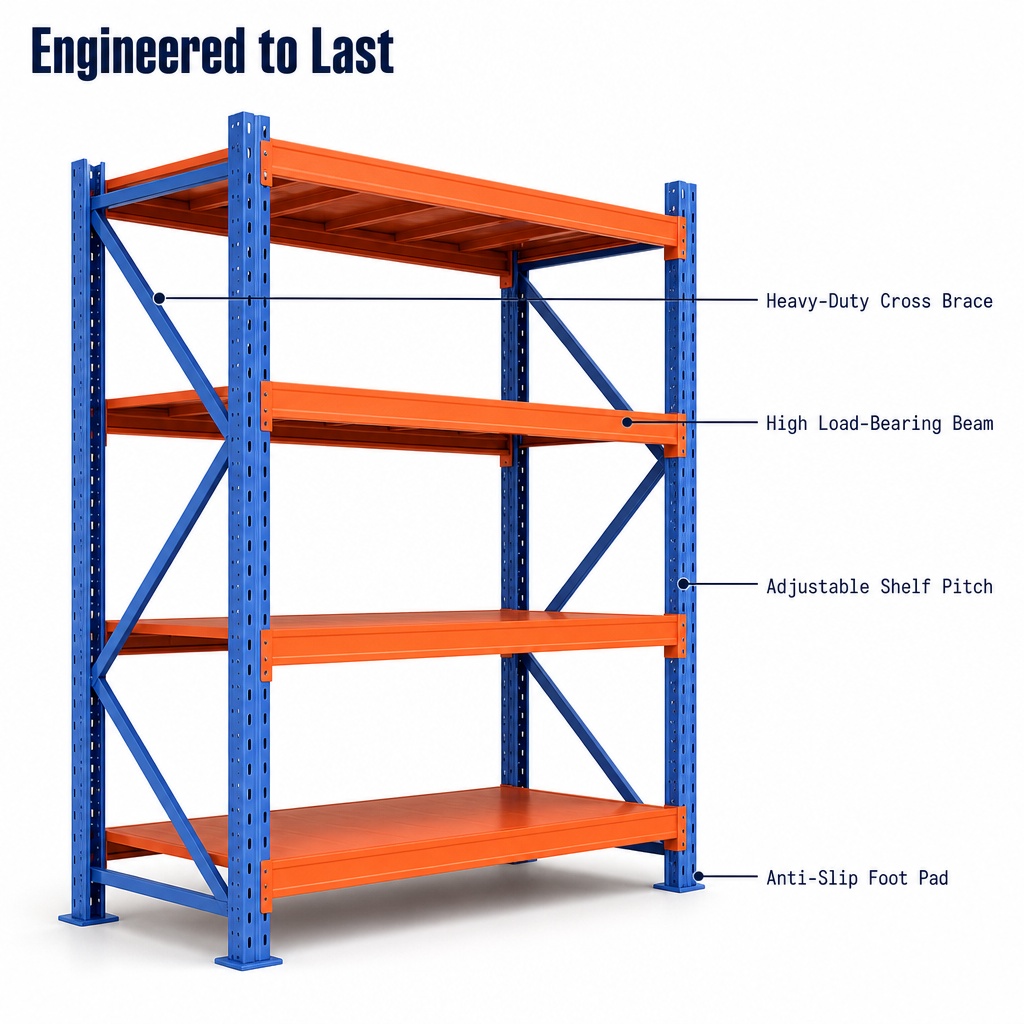 Adjustable 4-Layer Medium Duty Boltless Steel Shelving Rack Long Span Warehouse Racking System Corrosion Protection For Storage
