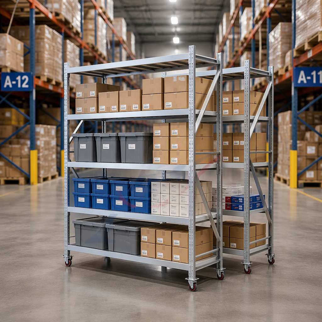 Light Duty Steel 4-Layer Powder Coated Storage Pallet Rack with Wheels 500kg Capacity for Warehouse Storage