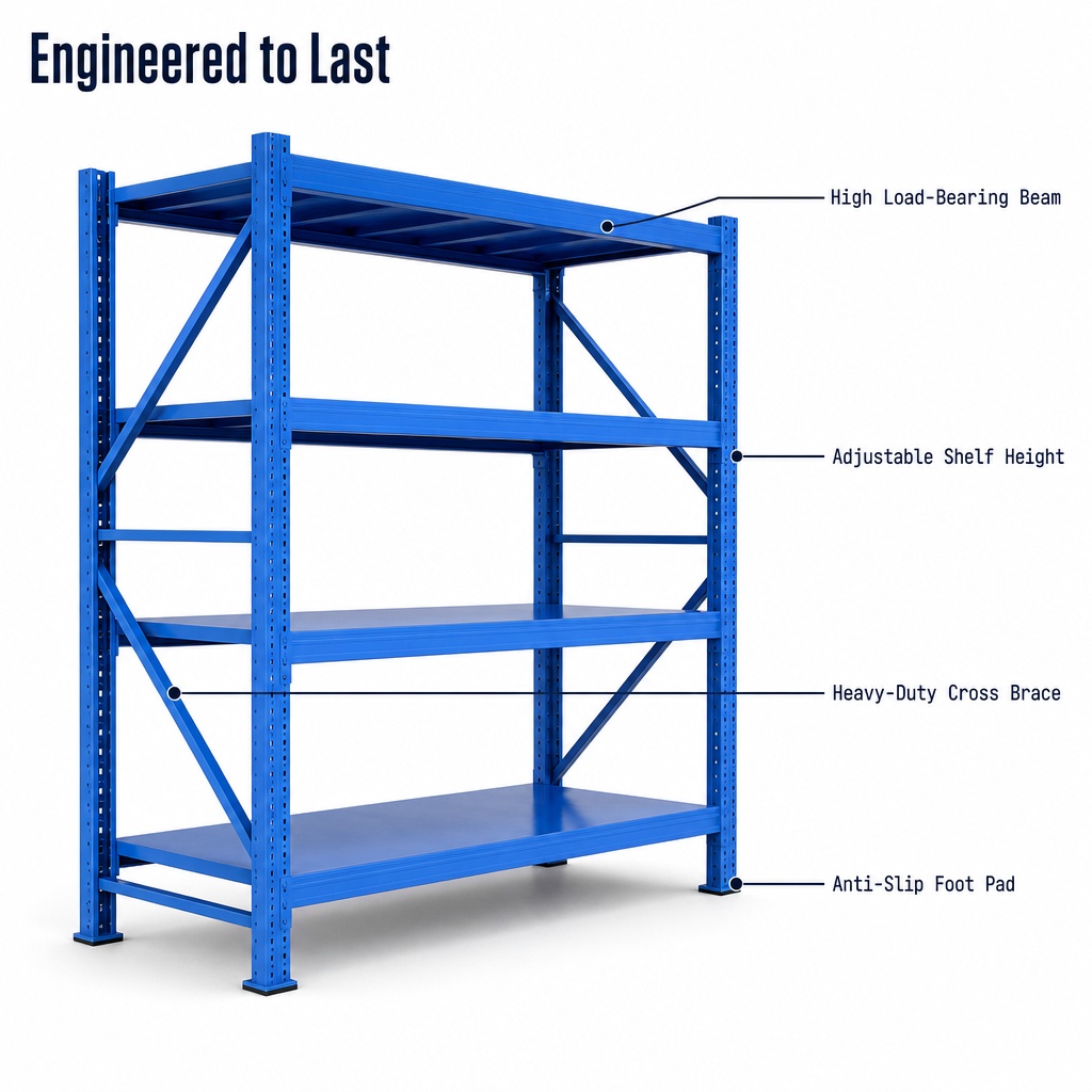 Superior Quality 4-Layer Steel Adjustable Boltless Rack Shelf Warehouse Storage Medium Duty Powder Coated Corrosion Protection
