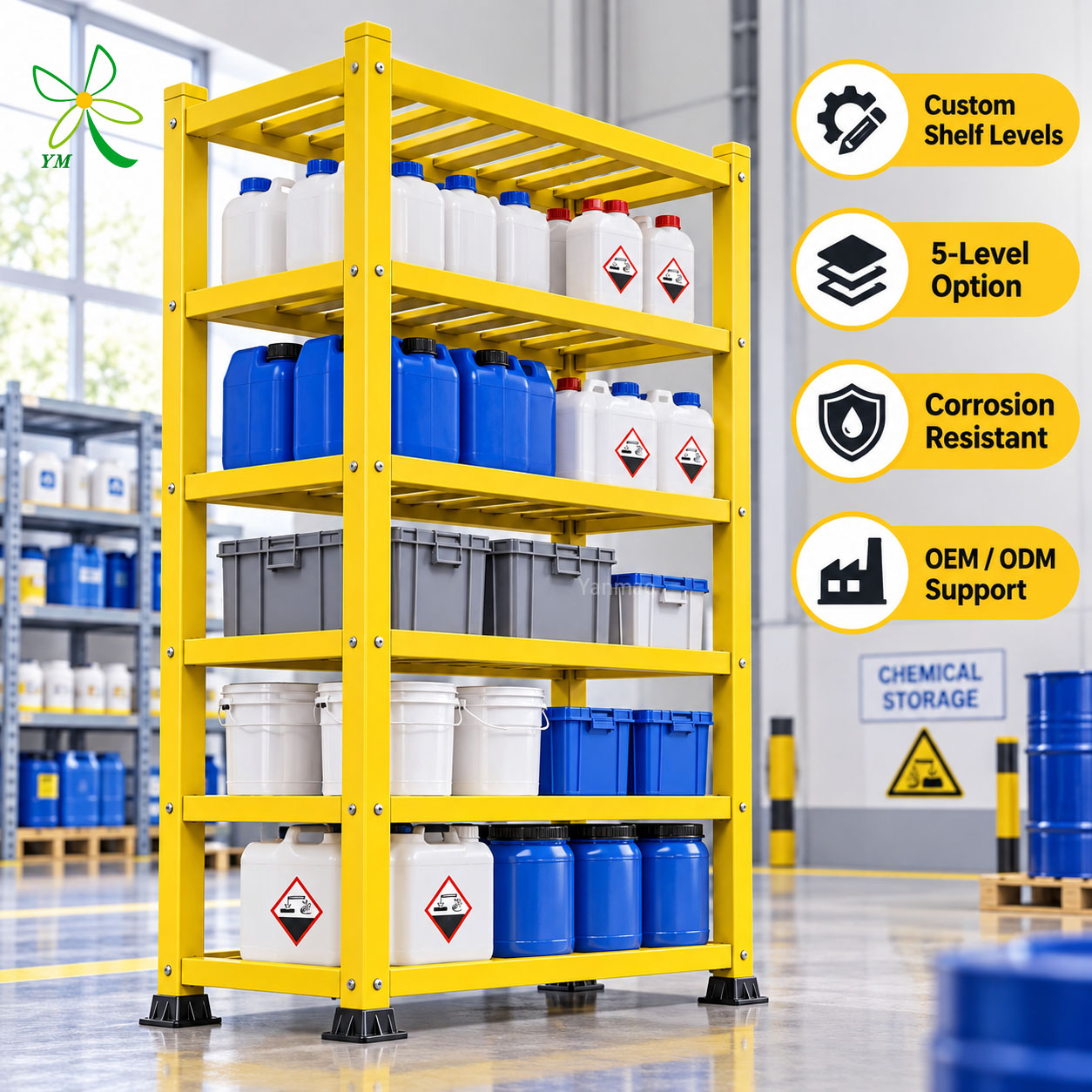 Fast Ship Washdown Food Processing Wet Area Easy Clean Sanitary Composite Storage Shelving FRP Storage Rack Warehouse Rack