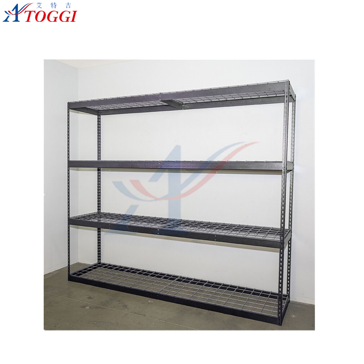 Wire Mesh Shelving &amp; Slotted Angle Rack Metallic Light Duty Display Stand with Powder Coated Finish