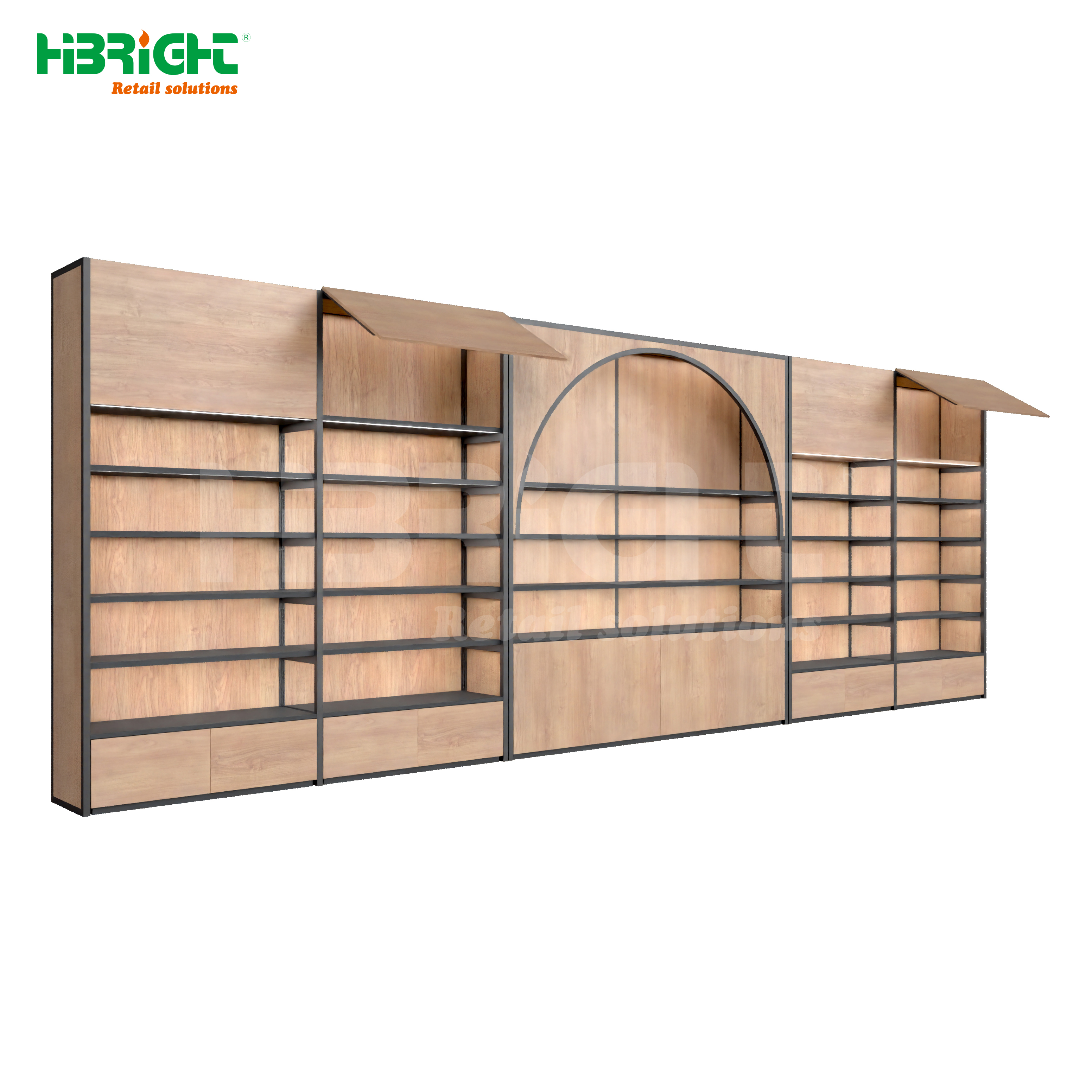 Commercial Display Shelf Wooden Steel Combination Supermarket Books Display Cabinet Racks