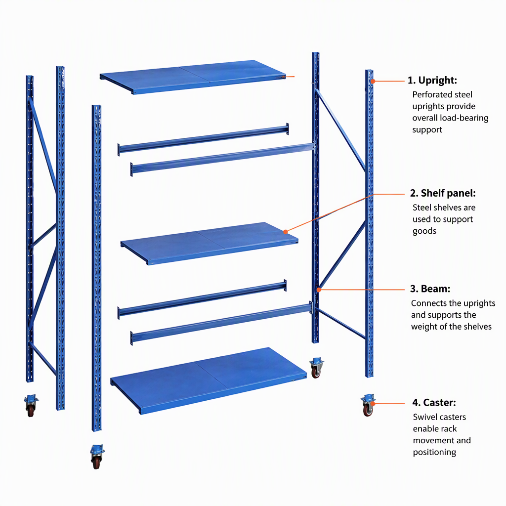 Light Duty Steel 4-Layer Powder Coated Storage Pallet Rack with Wheels 500kg Capacity for Warehouse Storage