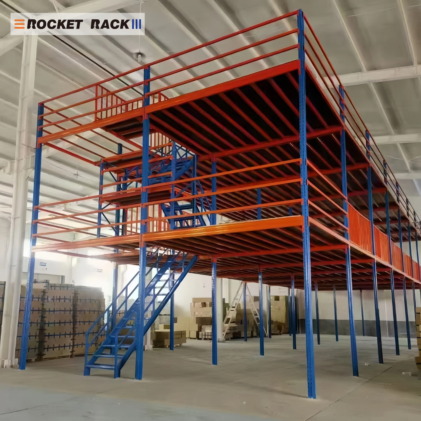 2 Layers Certified High Density Heavy Duty Corrosion Protected Steel Mezzanine Rack 500kg/sqm Load Capacity Solid Steel Plate