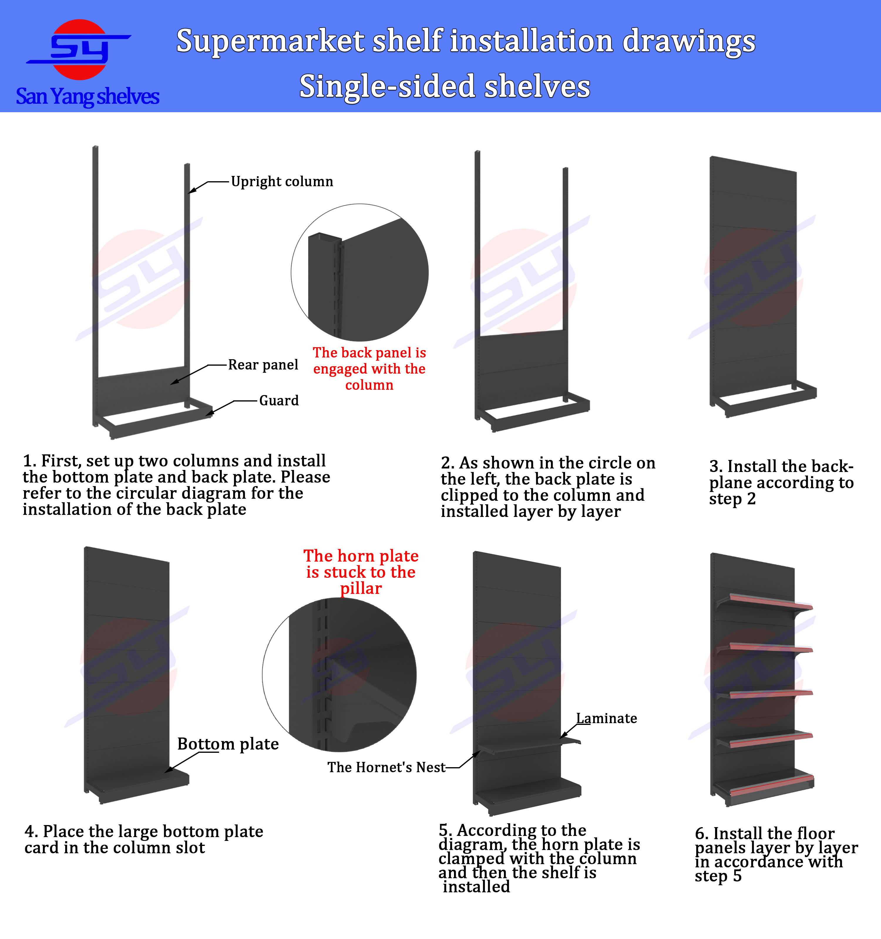 Heavy Duty Solid Back Dark Grey Metal Adjustable Supermarket Shelving Rack for Retail Convenience Stores