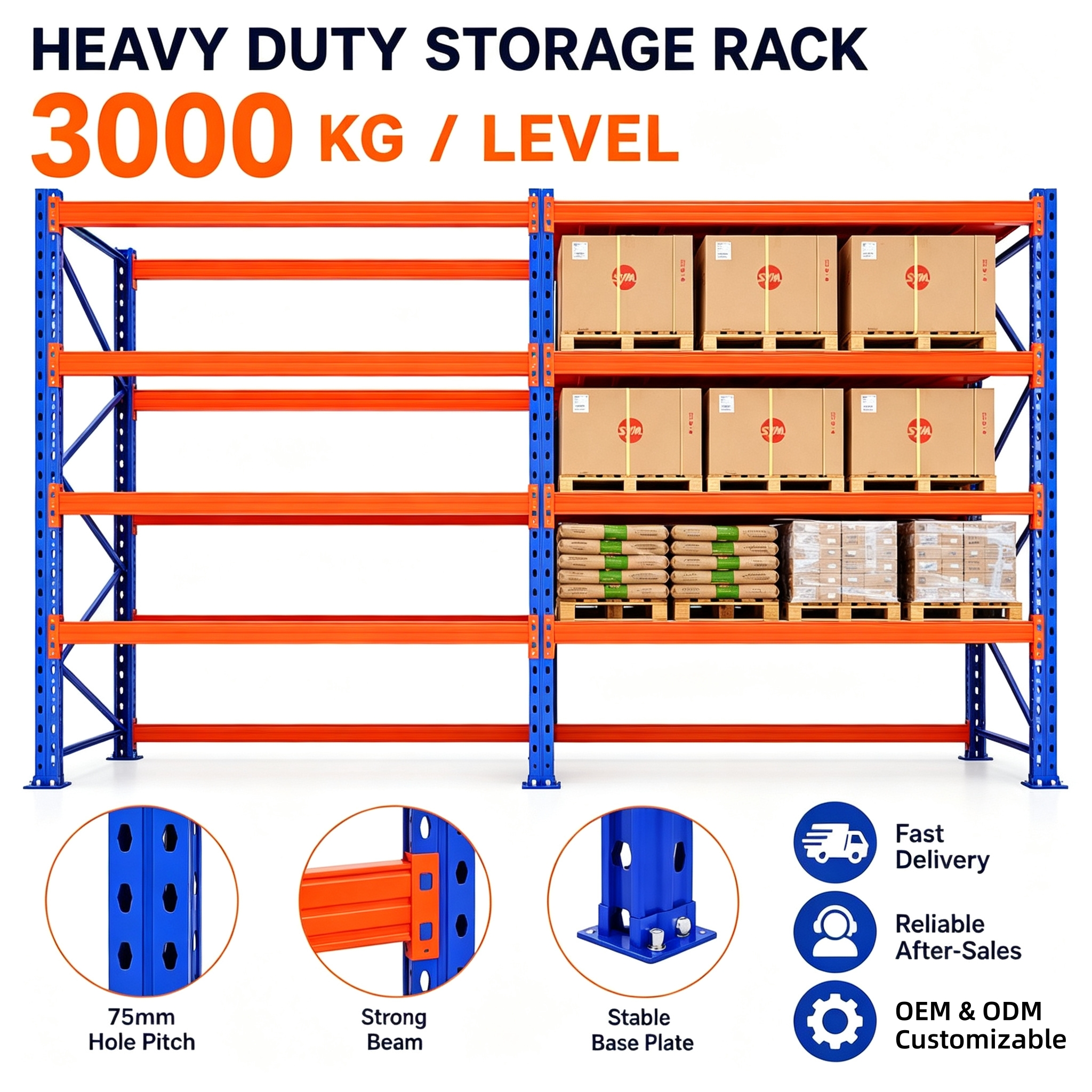 Wholesale Heavy Duty Pallet Rack 3000kg High Load 4 Layer Metal Shelves Durable Longspan Pallet Racking for Warehouse Storage