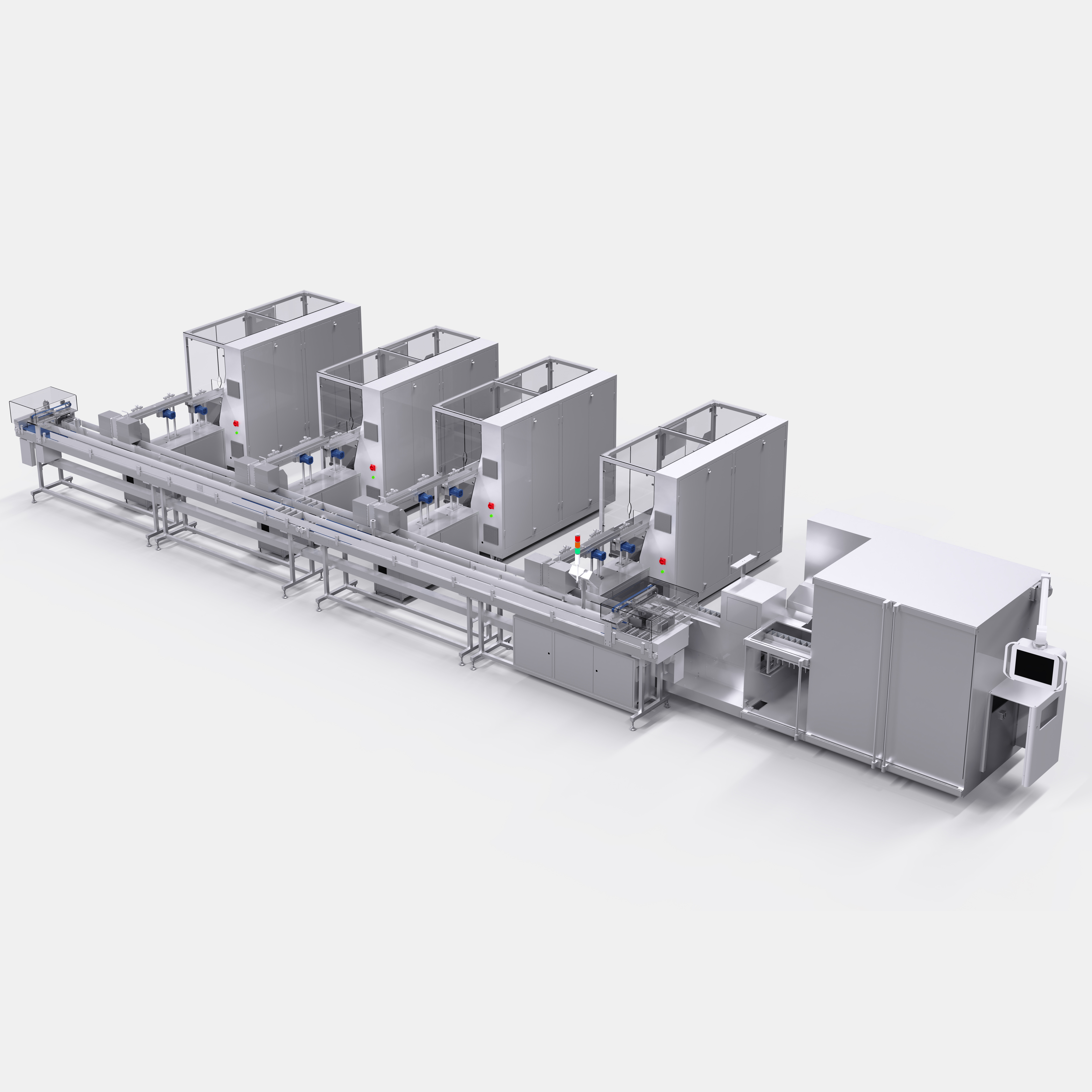 Intelligent 4 Lane Bag Counting Arranging System Servo Control Bulk Product Feeders For Box Packing
