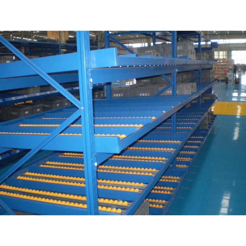 Blue Orange Steel 5 Layer Sliding FIFO Increased Warehouse Density Space-saving Flow-through Racking for Warehouse Storage