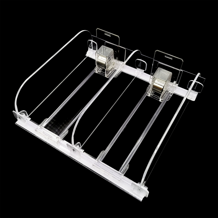 Supermarket Light Duty Double-Sided Automatic Spring Loaded Pusher Rack Shelf Plastic Stainless Steel Adjustable Size CE ROHS