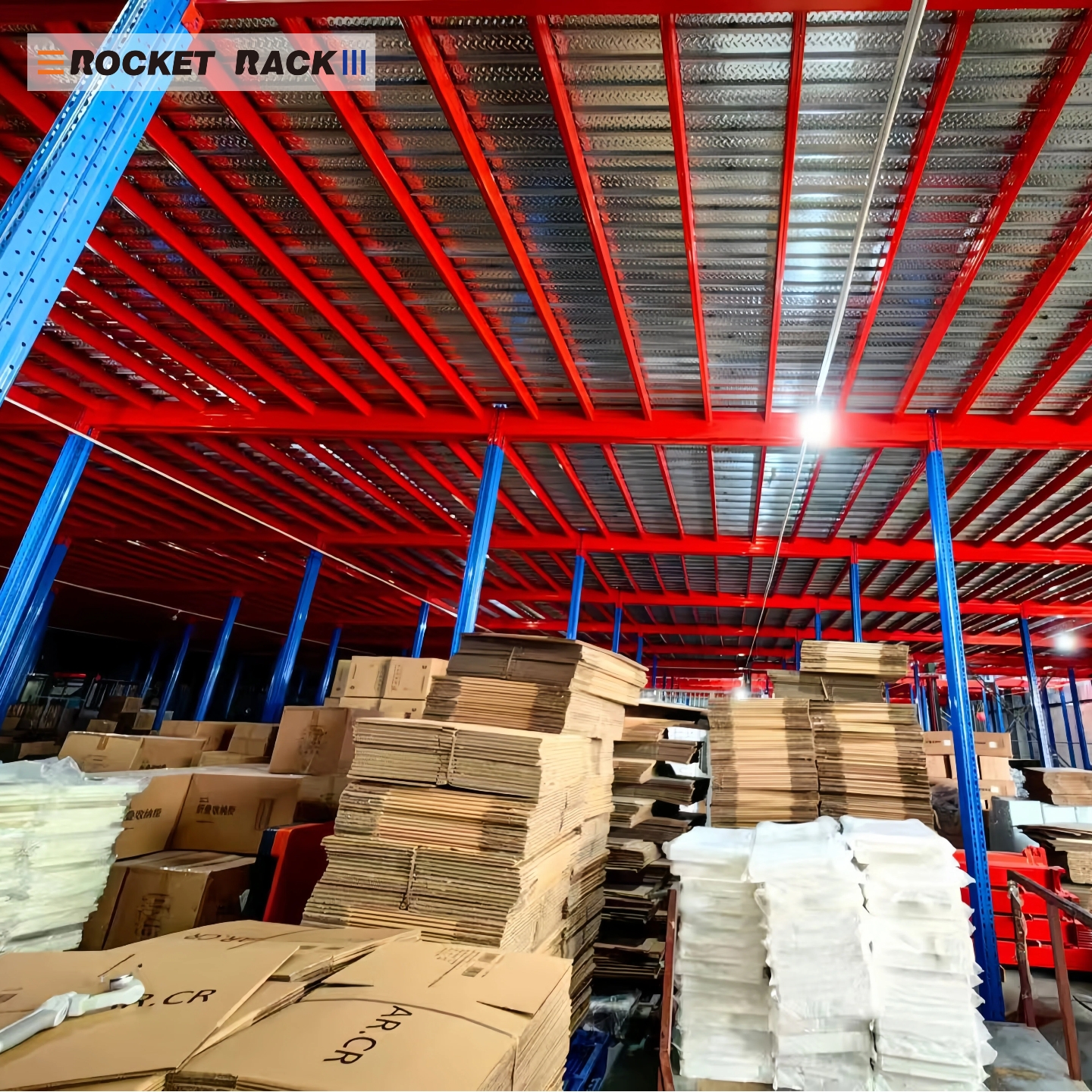 2 Layers Certified High Density Heavy Duty Corrosion Protected Steel Mezzanine Rack 500kg/sqm Load Capacity Solid Steel Plate
