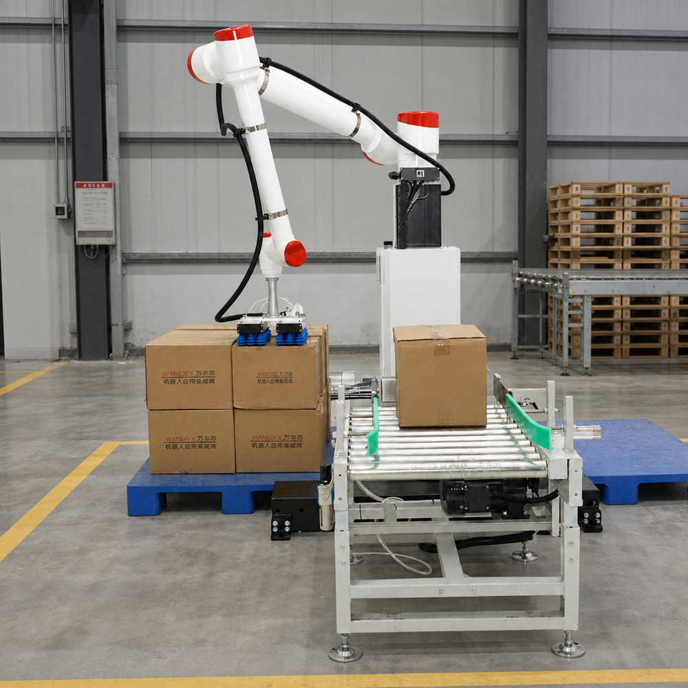 End Of Line 30kg Carton Palletizer With Suction Gripper For Finished Case Stacking And Shipping Flow