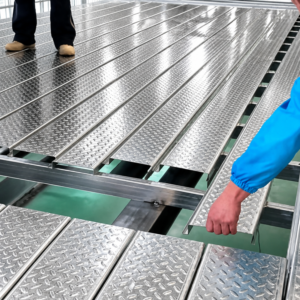 Warehouse Rack Platform Floor Deck | Dry-Lay Prefabricated Steel Panel For No-Concrete Storage Warehouse Building Construction