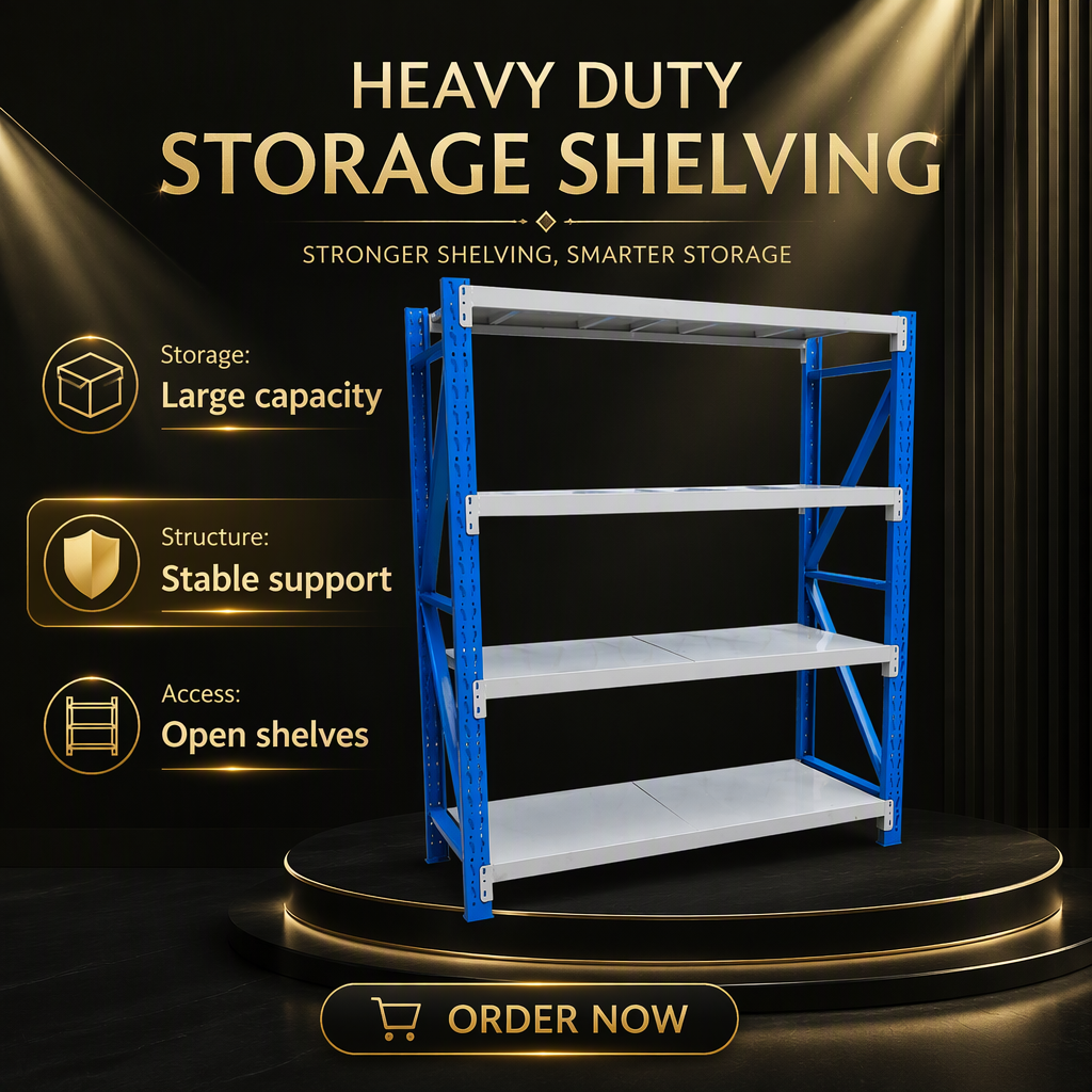 Heavy Duty Steel Storage Shelving 4 Level 250KGS Per Layer Powder Coated Butterfly Hole Rack for Warehouse Manual Picking