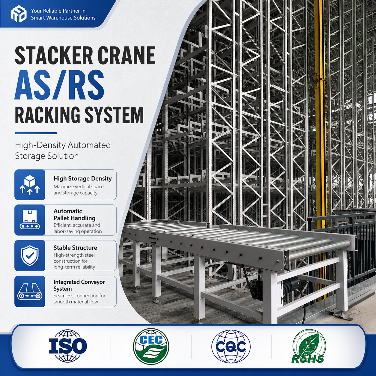 Automated ASRS Mezzanine Rack Stacker Crane Racking System High Density Warehouse Storage Heavy Duty Steel Pallet Rack OEM ODM
