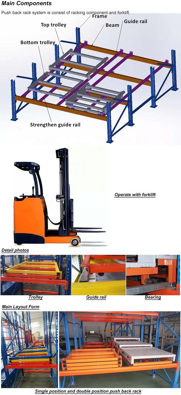Push Back Warehouse Storage