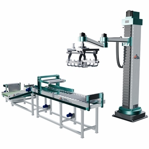 Bagging line with a robotic palletizer and conveyor system