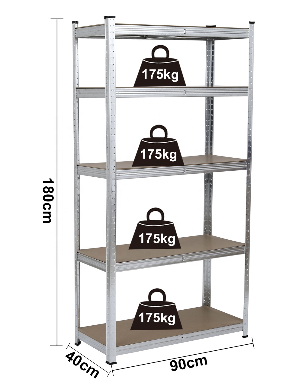 KINDE Racking Shelves Garage Storage Shelves 875KG 180x90x40cm Display Stand Boltless Adjustable Boltless Metal / Rivet Shelving