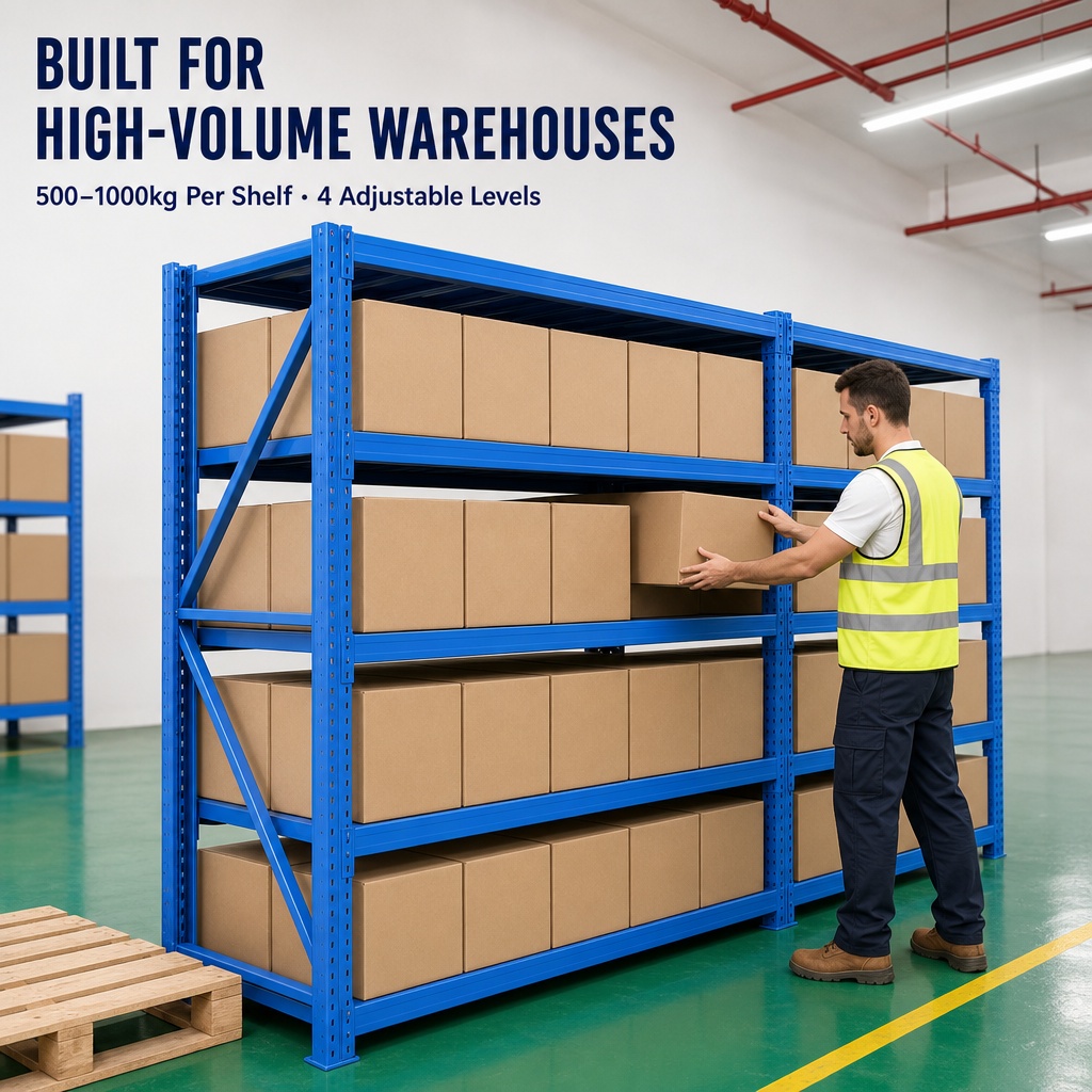 Superior Quality 4-Layer Steel Adjustable Boltless Rack Shelf Warehouse Storage Medium Duty Powder Coated Corrosion Protection