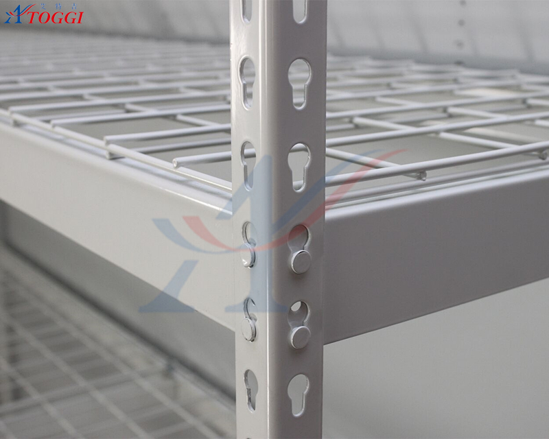 Wire Mesh Shelving &amp; Slotted Angle Rack Metallic Light Duty Display Stand with Powder Coated Finish