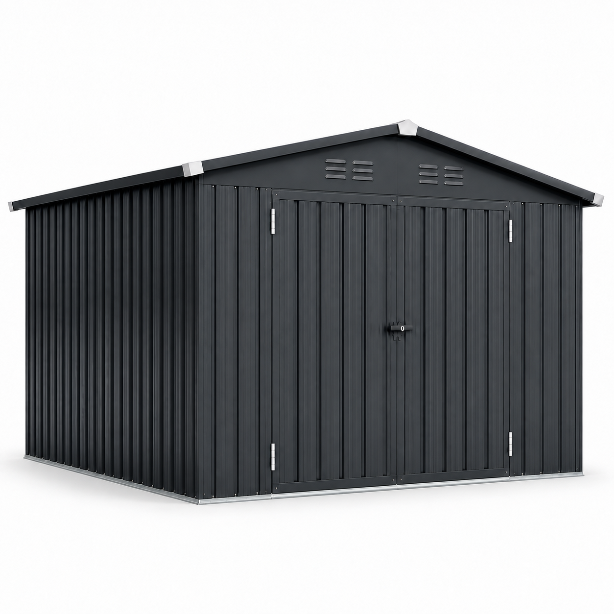 12x10 FT Galvanized Tinplate Garden Storage Shed Easily Assembled Steel Shelving Unit With Lockable Double Door