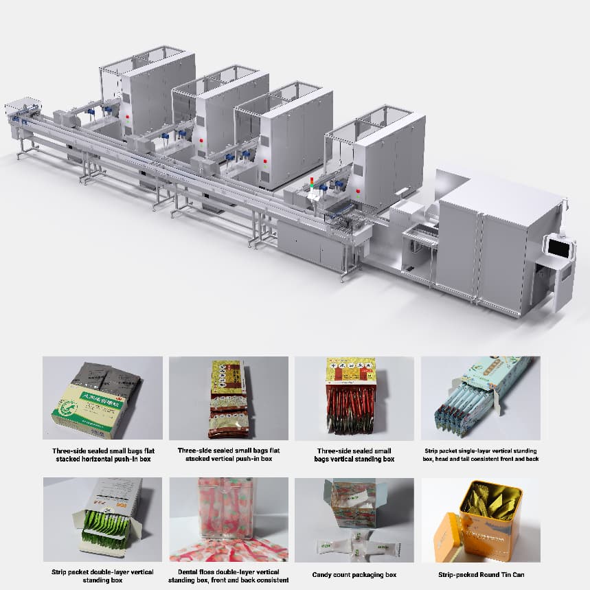 Intelligent 4 Lane Bag Counting Arranging System Servo Control Bulk Product Feeders For Box Packing