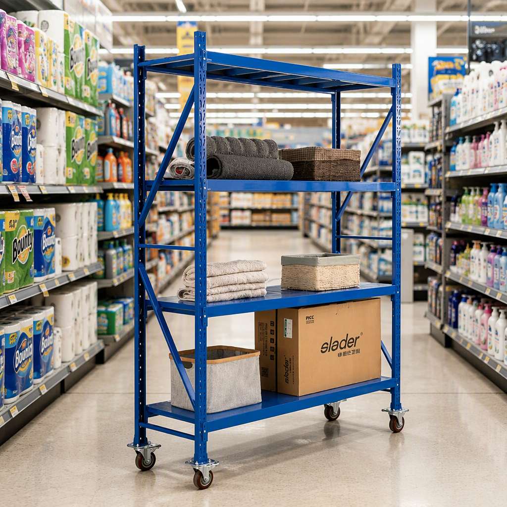 Light Duty Steel 4-Layer Powder Coated Storage Pallet Rack with Wheels 500kg Capacity for Warehouse Storage
