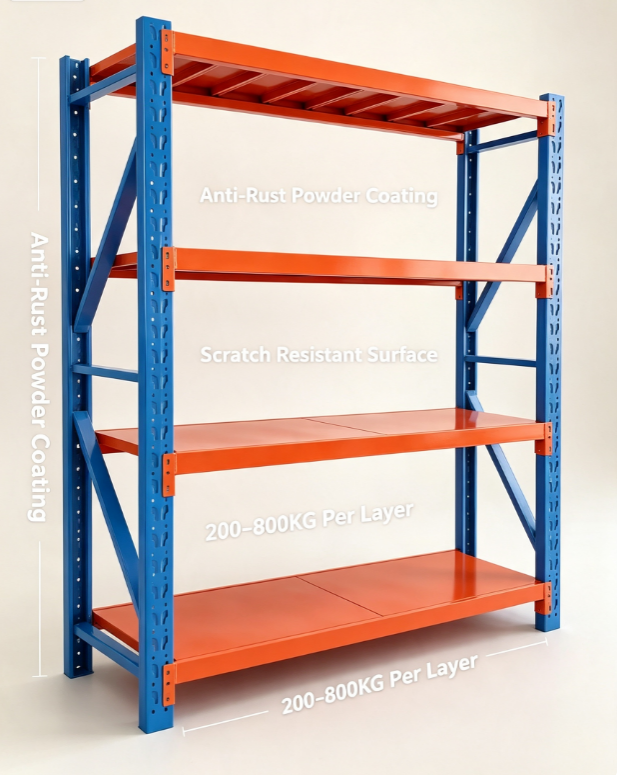 High Load Capacity Adjustable Multi Tier Steel Shelves Boltless Warehouse Storage Rack for Commercial Use