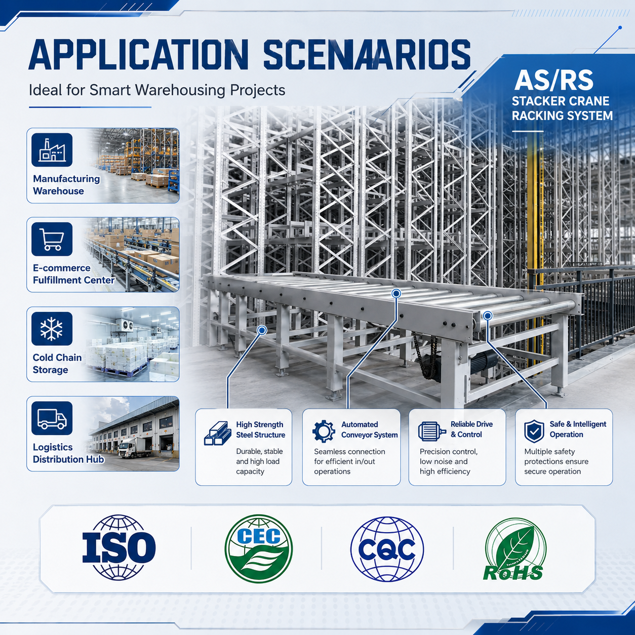 Automated ASRS Mezzanine Rack Stacker Crane Racking System High Density Warehouse Storage Heavy Duty Steel Pallet Rack OEM ODM