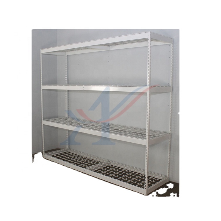 Wire Mesh Shelving &amp; Slotted Angle Rack Metallic Light Duty Display Stand with Powder Coated Finish