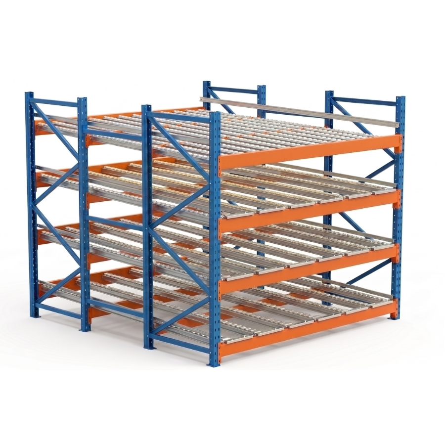 Heavy Duty Flow rack Gravity Flow Q235 Steel Assembled Blue/Orange OEM Main Rack 1000-2000kg/pallet