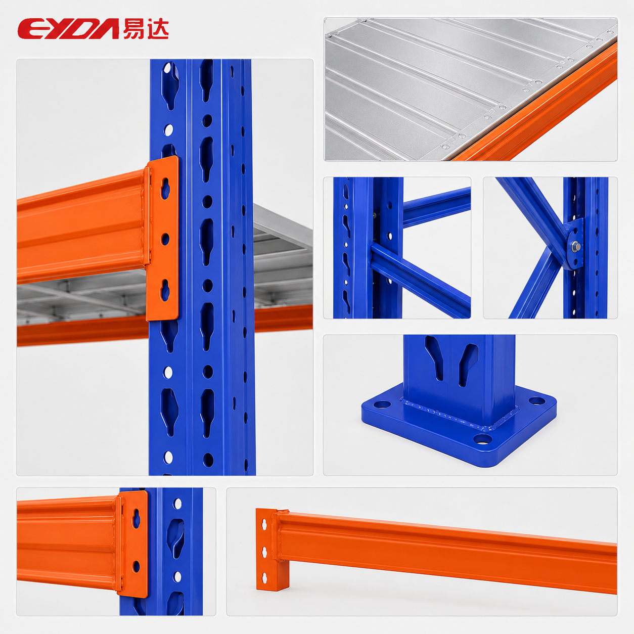 Industrial Steel Selective Pallet Rack 5 Layer Gray White Upright Heavy Load Corrosion Protection Storage Shelf