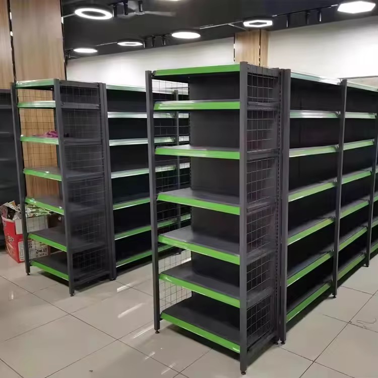 Heavy Duty Solid Back Dark Grey Metal Adjustable Supermarket Shelving Rack for Retail Convenience Stores